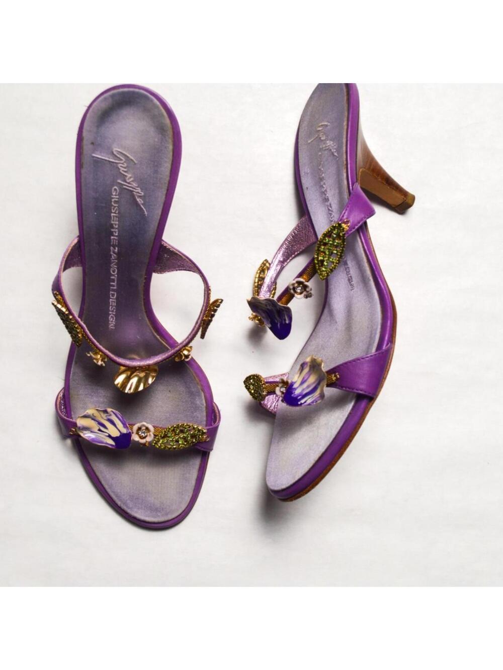 Giuseppe Zanotti Italian Vintage Floral Purple Sandal Heels - Picture 3 of 6